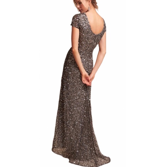 Adrianna Papell x BHLDN Lucent 0 / XS Gray Allover Sequins Maxi Gown - Picture 2 of 7